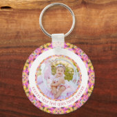 Muttertag Hübsch rosa Green Star Custom Foto Schlüsselanhänger (Vorderseite)