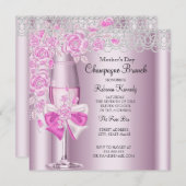 Muttertag Hübsch rosa Rose Champagner Brunch 2B Einladung (Vorne/Hinten)