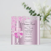 Muttertag Hübsch rosa Rose Champagner Brunch 2B Einladung (Stehend Vorderseite)
