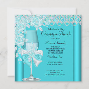 Muttertag Hübsche Aquamarine Rose Champagne Brunch Einladung