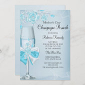Muttertag Hübsche Aquamarine Rose Champagner Brunc Einladung (Vorne/Hinten)