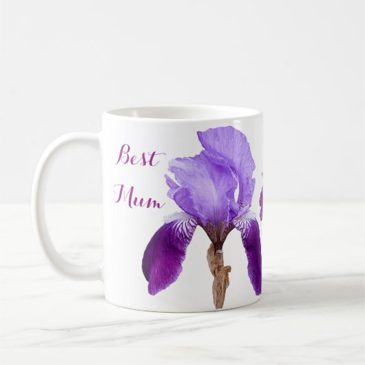 Muttertag hübsche lila Iris florale Stilspass Kaffeetasse (Links)