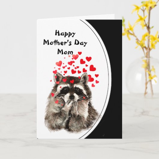 Muttertag Hugs & Kisses Raccoon Tier Karte (Gelbe Blume)