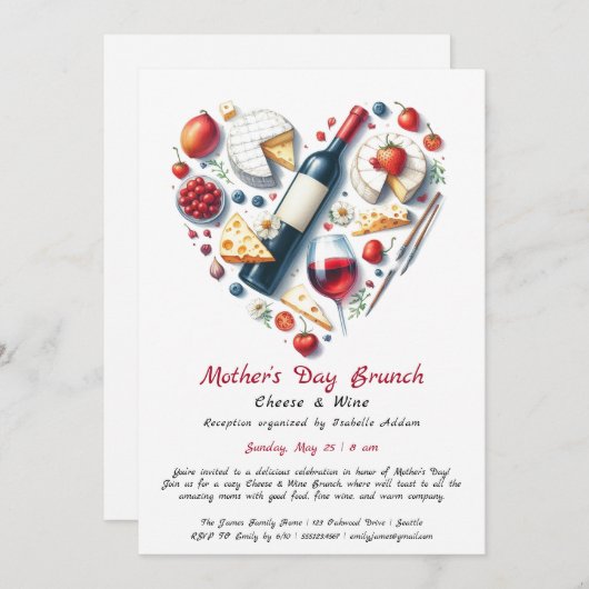 Muttertag Käse & Wein Brunch Einladung (Vorne/Hinten)