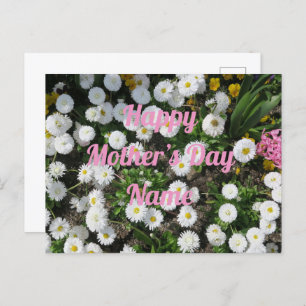 muttertag, kleine weiße frühlingsblume rosa schrif postkarte