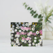 muttertag, kleine weiße frühlingsblume rosa schrif postkarte (Stehend Vorderseite)