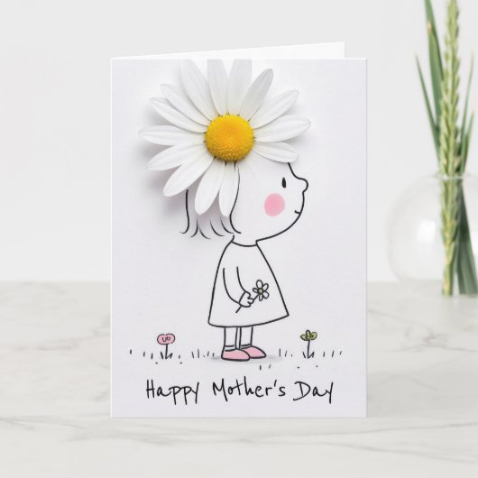 Muttertag kleines Mädchen mit weißer Gänseblümchen Karte (Vorderseite)