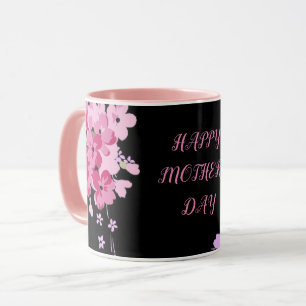 "Muttertag" kombiniert Tasse in schwarz-rosa Blume