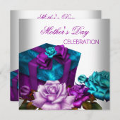 Muttertag Lila Aquamarine Rosenblüten Blume Einladung (Vorne/Hinten)