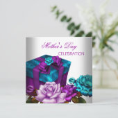Muttertag Lila Aquamarine Rosenblüten Blume Einladung (Stehend Vorderseite)