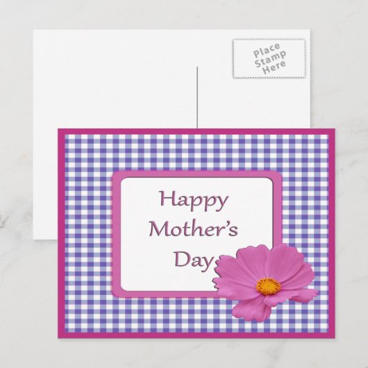 Muttertag Lila Blume & Gingham Design Postkarte (Vorne/Hinten)