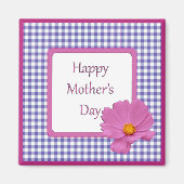 Muttertag Lila Blume und Gingham Design Magnet (Vorne)