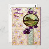 Muttertag - Lila Blumen, Sonne und Landschaft Postkarte (Vorne/Hinten)