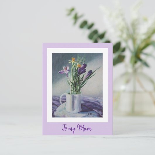 Muttertag lila Vintage Blume Malkunst Postkarte (Stehend Vorderseite)