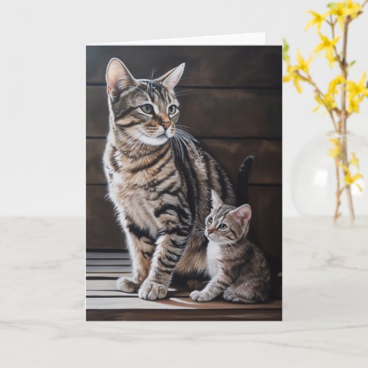 Muttertag Mama Cat und Kitten Karte (Gelbe Blume)
