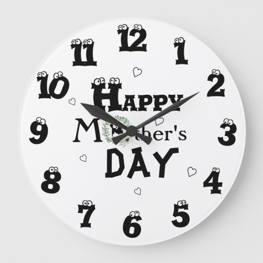 Muttertag mit Herzen Große Wanduhr (Vorderseite)