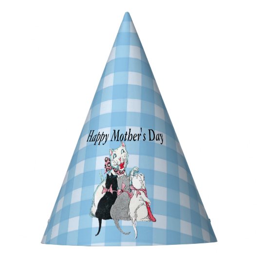 Muttertag mit ihren drei Kätzchen auf Karierten Partyhütchen (Vorderseite)