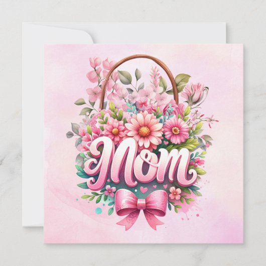 Muttertag mit rosa Blume Feiertagskarte (Vorderseite)