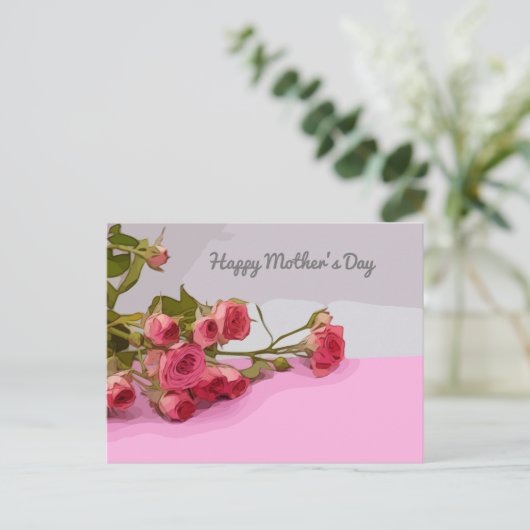 Muttertag mit rosa Rosenkarte Postkarte (Stehend Vorderseite)