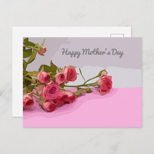 Muttertag mit rosa Rosenkarte Postkarte (Vorne/Hinten)