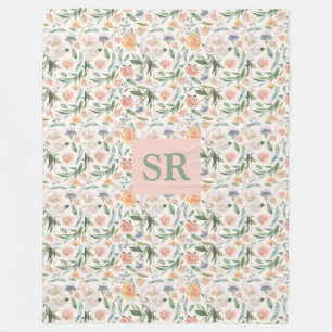 Muttertag Monogramm Aquarellfarben Floral Botanisc Fleecedecke