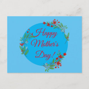 Muttertag Muster rote Blumen Aquarell blau Postkarte