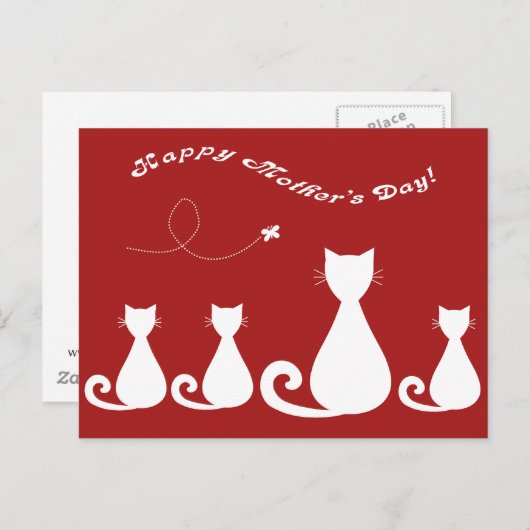 Muttertag "Mutter Katze mit Kätzchen" Postkarte (Vorne/Hinten)