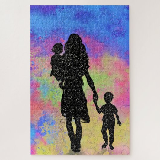 Muttertag - Mutter und Kinder - Text/Name hinzufüg Puzzle (Vertikal)