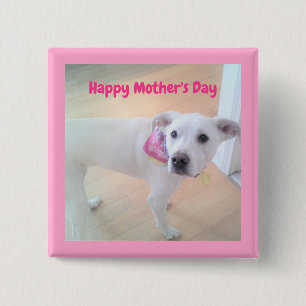 Muttertag Niedlicher weißer Welpenhund rosa Button