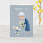 Muttertag Oma – Süßer Hase mit Blumen Karte (Gelbe Blume)