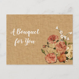 Muttertag Peach Rose Bouquet Rust Burlap Fabric Postkarte