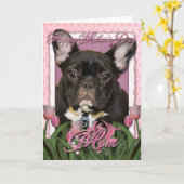 Muttertag - Pink Tulips - Französischer Bulldog -  Karte (Gelbe Blume)