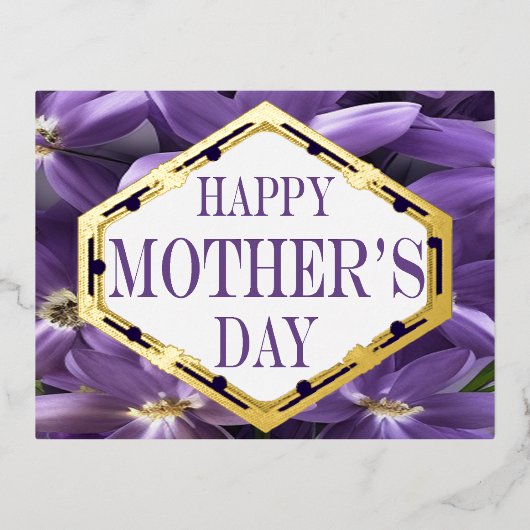 Muttertag Postkarte Lila Blumen- und Goldfolie (Vorderseite)