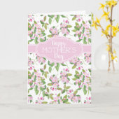 Muttertag rosa Apfelblüte auf Weiß Karte (Gelbe Blume)