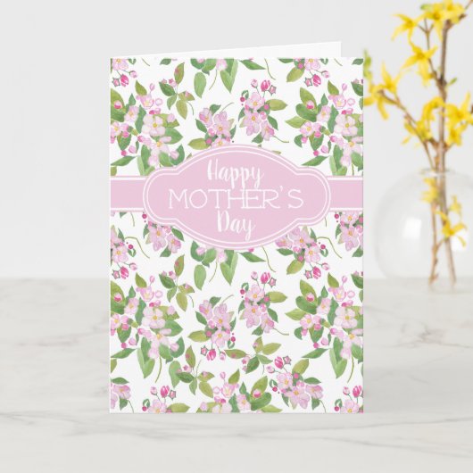 Muttertag rosa Apfelblüte auf Weiß Karte (Gelbe Blume)