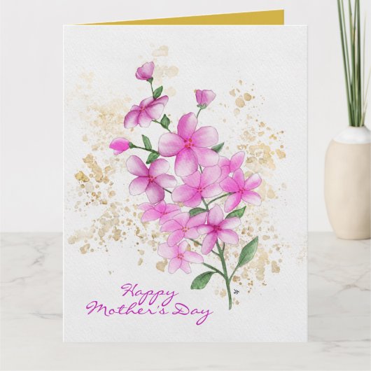 Muttertag Rosa Blume Gold Spritzer 2 Fotos Karte (Vorderseite)