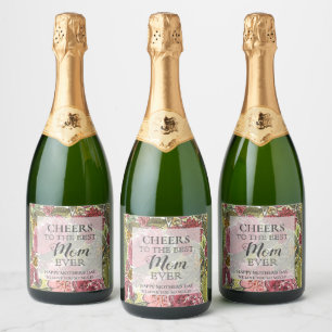 Muttertag Rosa Blume Watercolor CHEERS am besten   Schaumweinetikett