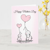 Muttertag rosa Elefanten Ballon Herzkarte Karte (Gelbe Blume)