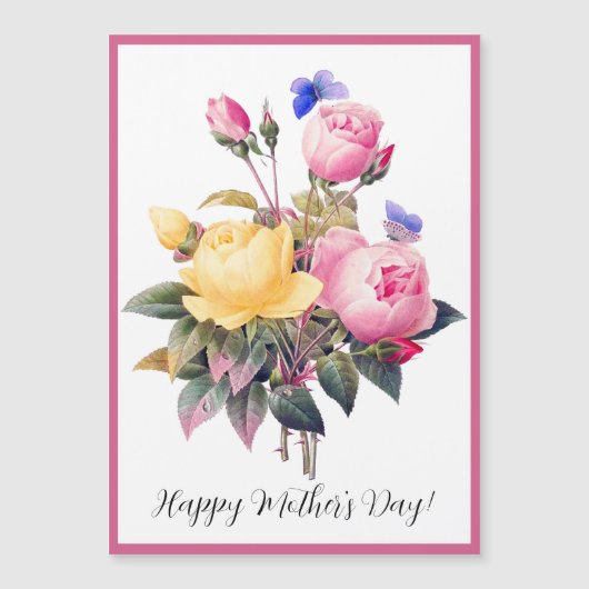 Muttertag Rosa Gelbe Rosen Lila Schmetterling Magnetkarte (Vorderseite)