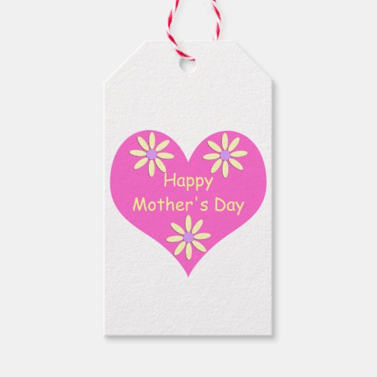 Muttertag Rosa Herz und gelbe Blumen Geschenkanhänger (Vorderseite)