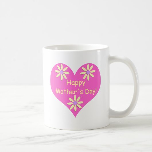 Muttertag Rosa Herz und gelbe Blumen Kaffeetasse (Rechts)