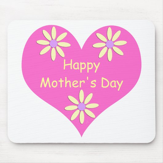 Muttertag Rosa Herz und gelbe Blumen Mousepad (Vorne)