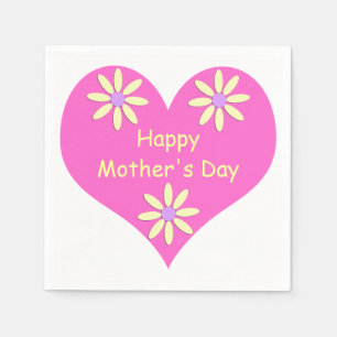 Muttertag Rosa Herz und gelbe Blumen Serviette