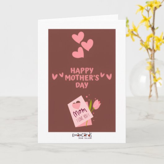 Muttertag - Rosa Herzen Karte (Gelbe Blume)