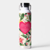 Muttertag, Rosa Liebesherz- und Blumenmuster Trinkflasche (Vorne)