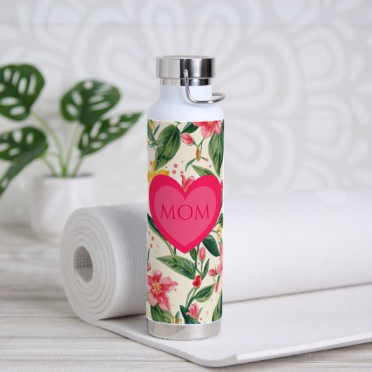 Muttertag, Rosa Liebesherz- und Blumenmuster Trinkflasche (Yoga (gedreht))
