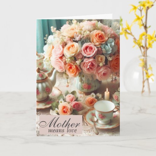 Muttertag rosa Rose Teacup Karte (Gelbe Blume)