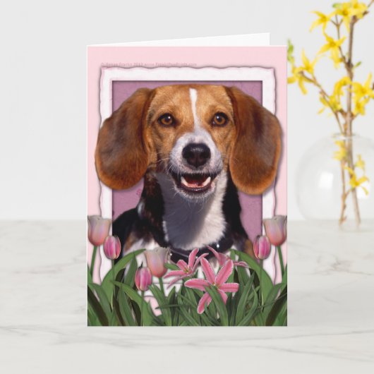 Muttertag - Rosa Tulips - Beagle Karte (Gelbe Blume)