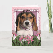 Muttertag - Rosa Tulips - Beagle Welpe Karte (Vorderseite)