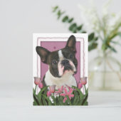 Muttertag - Rosa Tulips - Boston Terrier Postkarte (Stehend Vorderseite)